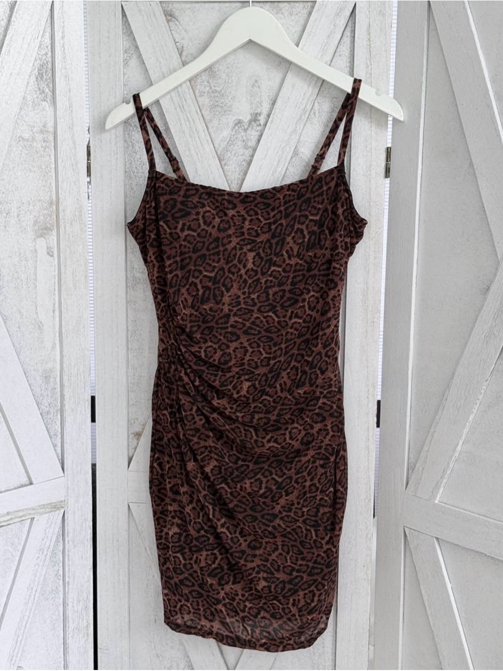 POPILUSH Leopard-Print Mini Dress with Spaghetti Straps - Brown